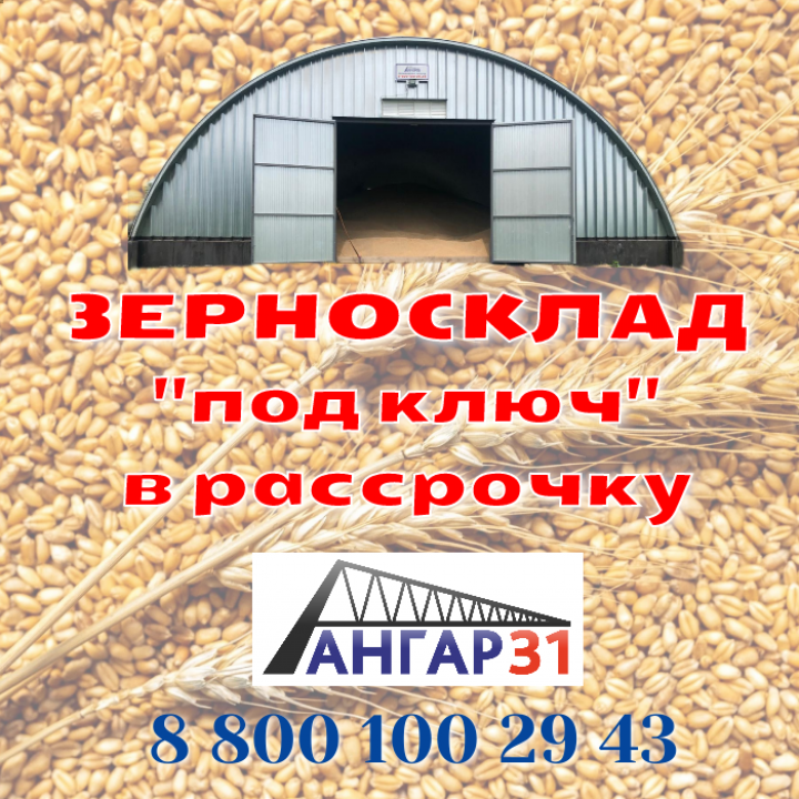 Зерносклады напольного хранения в арочном ангаре: проекты и расчет стоимости от "Ангар36", ГК "Ангар 36"