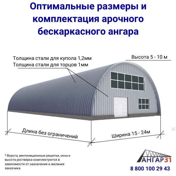 Построить арочный бескаркасный ангар  под склад в Воронежской области